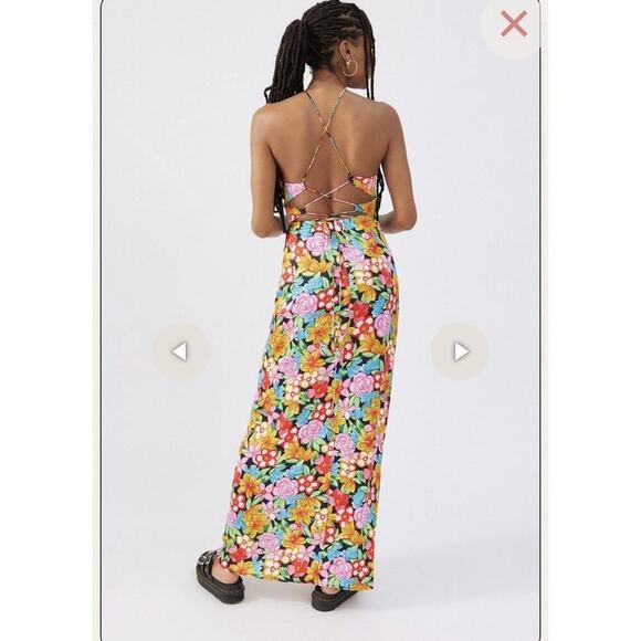 For Love And Lemons Satin Mallory Maxi Dress Cut-Out Multicolor Size Small - Picture 6 of 16